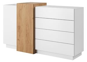 Biała komoda z szufladami 3D F 2D4S z elementami dąb craft