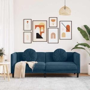 Sofa 3-osobowa z poduszkami, niebieska, aksamit