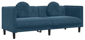 Sofa 3-osobowa z poduszkami, niebieska, aksamit