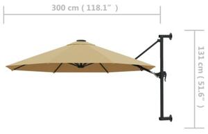 Parasol ścienny na metalowym słupku, 300 cm, kolor taupe