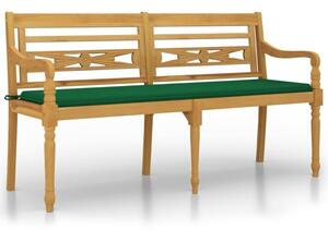 Ławka batavia z zielona poduszką, 150 cm, lite drewno tekowe