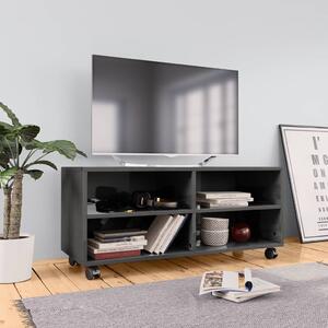 Szafka pod TV z kółkami, wysoki połysk, szara, 90x35x35 cm