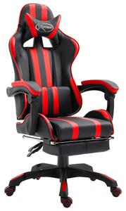 Fotel dla gracza z podnóżkiem, czerwony, sztuczna skóra