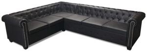 Sofa rogowa chesterfield szeÅcioosobowa czarna, sztuczna skÃ³ra