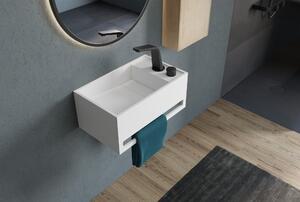 Umywalka ścienna PB2078Biały mat - Odlew mineralny - 50 x 30 x 22 cm - Zintegrowany wieszak na ręczniki
