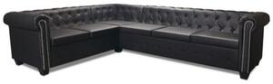 Sofa rogowa chesterfield szeÅcioosobowa czarna, sztuczna skÃ³ra