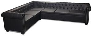 Sofa rogowa chesterfield szeÅcioosobowa czarna, sztuczna skÃ³ra