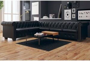 Sofa rogowa chesterfield szeÅcioosobowa czarna, sztuczna skÃ³ra