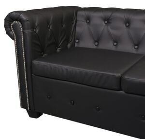 Sofa rogowa chesterfield szeÅcioosobowa czarna, sztuczna skÃ³ra