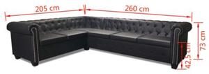 Sofa rogowa chesterfield szeÅcioosobowa czarna, sztuczna skÃ³ra