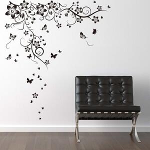 WALPLUS Naklejka dekoracyjna motyle i pnącza, 130 x 150 cm, czarna