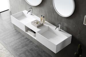 Umywalka ścienna podwójna TWG235 z odlewu mineralnegoBiały mat - 150 x 45 x 20 cm
