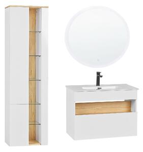 Zestaw mebli łazienkowych z umywalką i okrągłym lustrem LED biały Figures Beliani