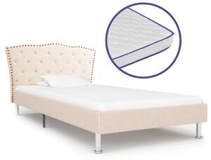 Łóżko z materacem memory, tkanina, beżowe, 90x200 cm