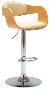Krzesło barowe, kremowe, gięte drewno i sztuczna skóra