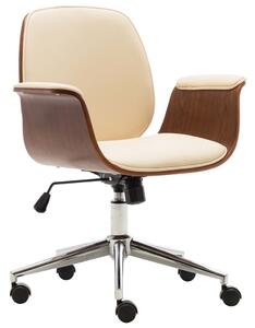 Krzesło biurowe, kremowe, gięte drewno i sztuczna skóra