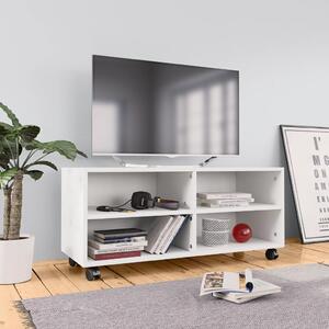 Szafka pod TV z kółkami, biała, 90x35x35 cm, płyta wiórowa