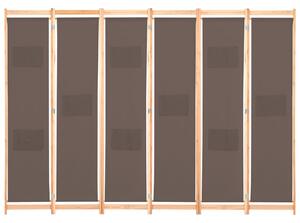 Parawan 6-panelowy, brązowy, 240 x 170 x 4 cm, tkanina
