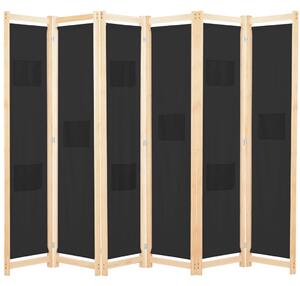 Parawan 6-panelowy, czarny, 240 x 170 x 4 cm, tkanina