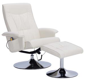 Fotel do masażu z podnóżkiem, regulowany, kremowy, ekoskóra
