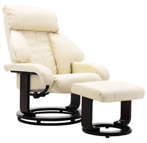 Rozkładany fotel TV z podnóżkiem, kremowa biel, sztuczna skóra