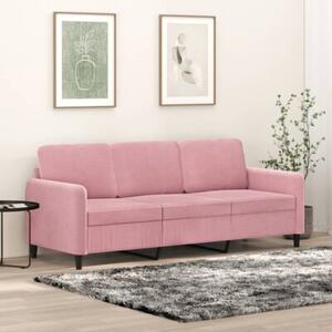 Sofa 3-osobowa, rÃ³Å¼owa, 180 cm, obita aksamitem