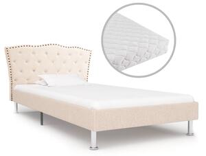 Łóżko z materacem, beżowe, tkanina, 90 x 200 cm