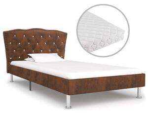 Łóżko z materacem, brązowe, tkanina, 90 x 200 cm