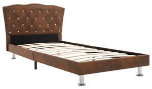 Łóżko z materacem, brązowe, tkanina, 90 x 200 cm