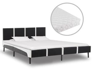 Łóżko z materacem, czarno-białe, ekoskóra, 160 x 200 cm