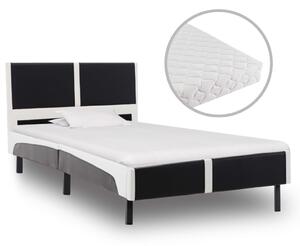 Łóżko z materacem, czarno-białe, ekoskóra, 90 x 200 cm