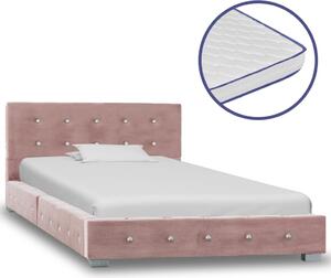 Łóżko z materacem memory, różowe, aksamit, 90 x 200 cm