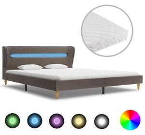 Łóżko LED z materacem, taupe, tkanina, 180 x 200 cm