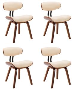 Krzesła stołowe, 4 szt., kremowe, gięte drewno i sztuczna skóra
