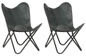 Krzesła typu motyl, 2 szt., szare, dziecięce, skóra naturalna