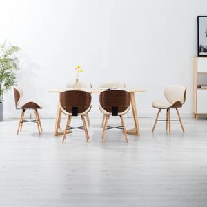 Krzesła jadalniane, 6 szt., kremowe, ekoskóra i gięte drewno