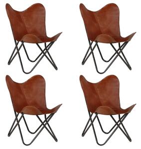 Krzesła typu motyl, 4 szt., brązowe, dziecięce, skóra naturalna