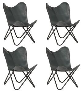 Krzesła typu motyl, 4 szt., szare, dziecięce, skóra naturalna