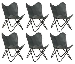 Krzesła typu motyl, 6 szt., szare, dziecięce, skóra naturalna