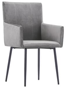Krzesła stołowe z podłokietnikami, 6 szt., szare, aksamitne