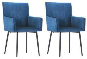Krzesła stołowe z podłokietnikami, 2 szt., niebieskie, aksamit