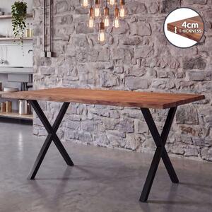 FineBuy Stół do jadalni 120 cm prostokątny z litego drewna akacjowego Industrial Stół do jadalni z litego drewna Stół kuchenny z litego drewna Stół z litego drewna z ramą w kształcie litery X Czarny