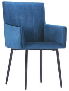 Krzesła stołowe z podłokietnikami, 2 szt., niebieskie, aksamit
