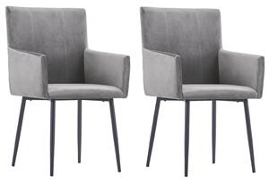 Krzesła stołowe z podłokietnikami, 2 szt., szare, aksamit