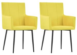 Krzesła stołowe z podłokietnikami, 2 szt., żółte, obite tkaniną