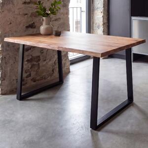 FineBuy Stół do jadalni 120 cm prostokątny z litego drewna akacjowego z naturalną krawędzią - Industrialny stół do jadalni z litego drewna - Stół kuchenny - Stół z naturalną krawędzią