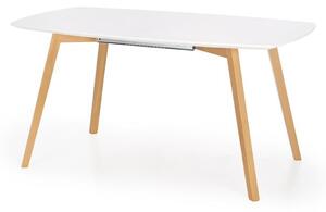 Stół Kajetan - w stylu skandynawskim, rozkładany, prostokątny, drewniany, z białym blatem, biały, nogi z litego drewna