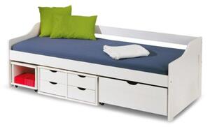 Łóżko Floro 2 90x200 dla dzieci, z szufladami, pojemne, ze schowkami, białe, do pokoju dziecka, dla malucha i nastolatka