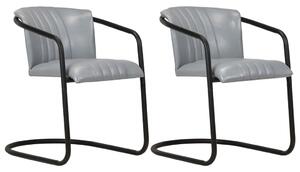 Krzesła stołowe, 2 szt., szare, skóra naturalna