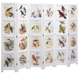 Parawan 6-panelowy, biały, 210 x 165 cm, ptaki
